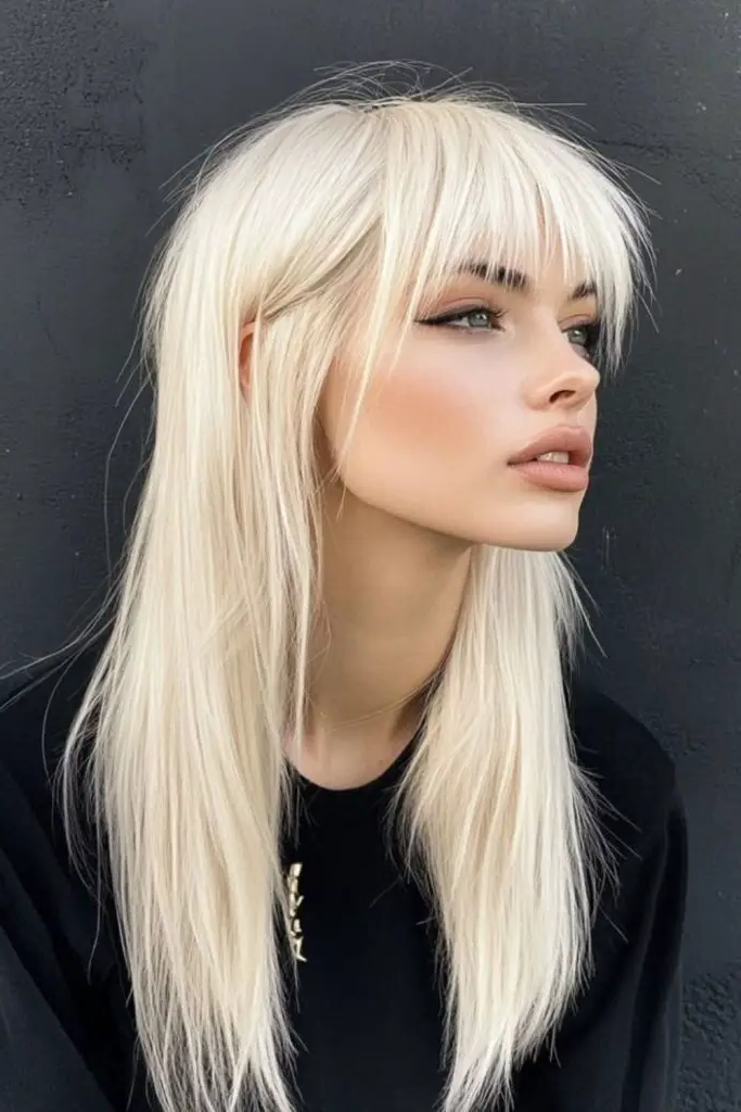 16. Jagged Frosted Bangs with Length