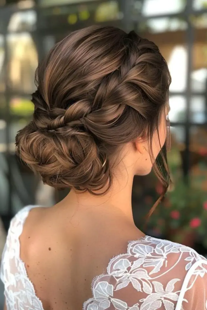 27 Easy Latina Hairstyles 18 16. Twisted Low Bun with Braided Accent
