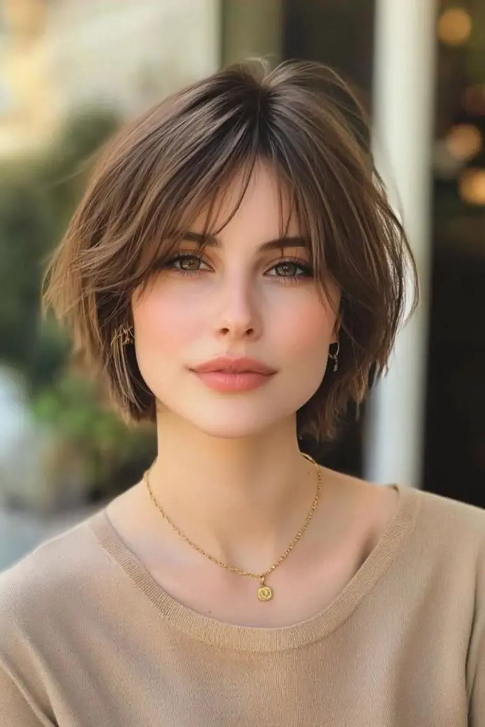 29 Short Bob for Thin Hair Ideas 19 17. Curtain Bang Bob Illusion
