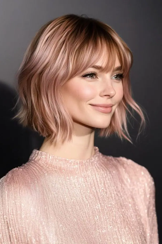 27 Blonde Bob with Fringe Hairstyles 19 17. Rose Quartz Chic Bob