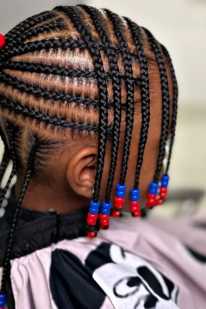 27 Cutest Toddler Beaded Hairstyles for Kids 19 17. Side-Parted Beaded Fulani Braids