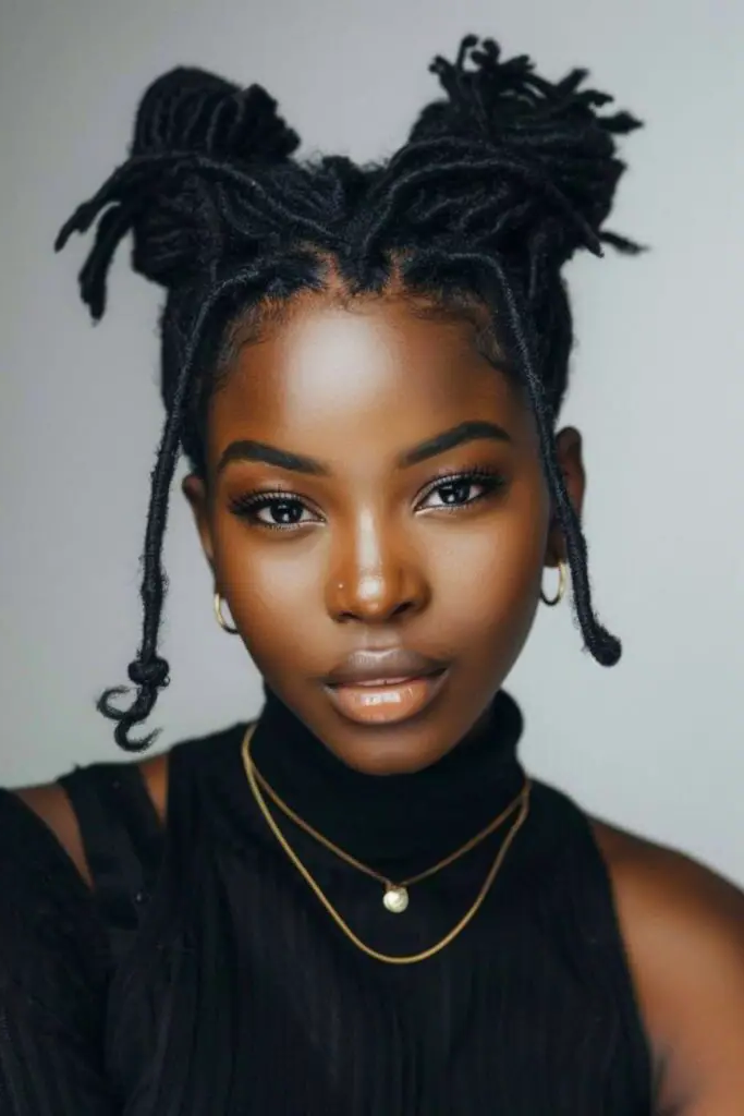 28 Small Dreads Black Women Ideas 19 17. Space Bun Playfulness