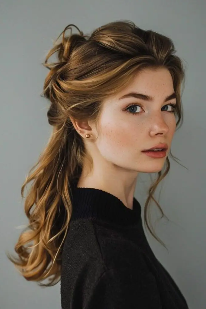 27 Best Very Thin Hair Styles 19 17. The Half-Up-Half-Down Magic