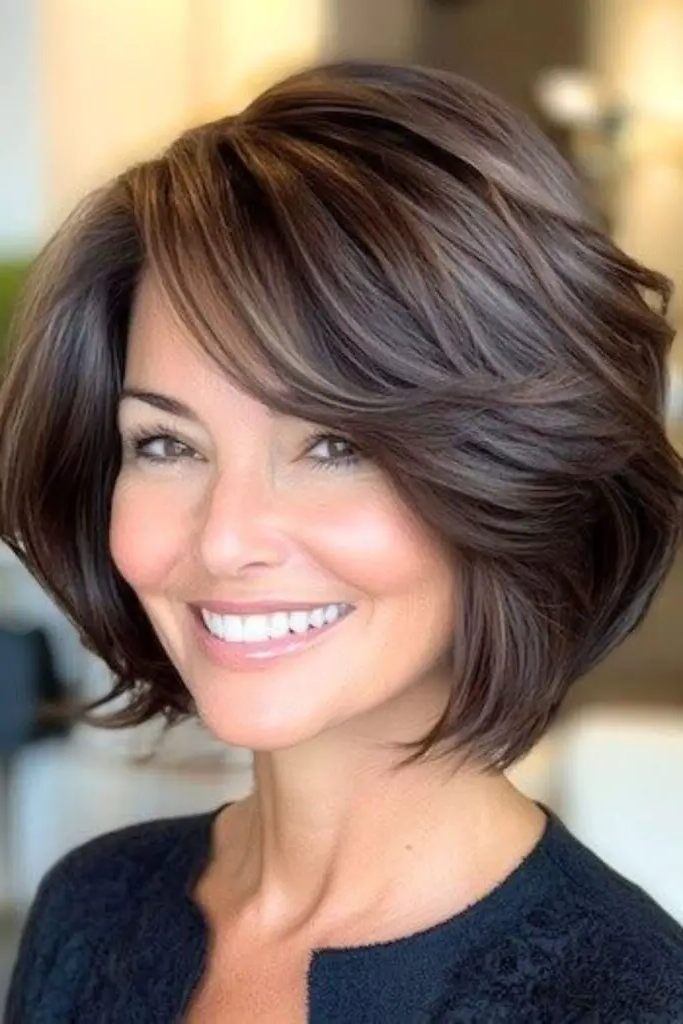 28 Best Feathered Layered Hairstyles 19 17. Tousled Feathered Bob: Disheveled Chic