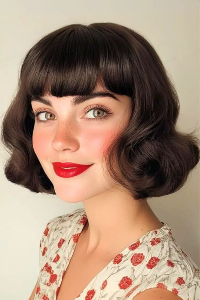 29 Gorgeous Bob Hairstyles with Bangs 19 17. Vintage Pin-Up Bob
