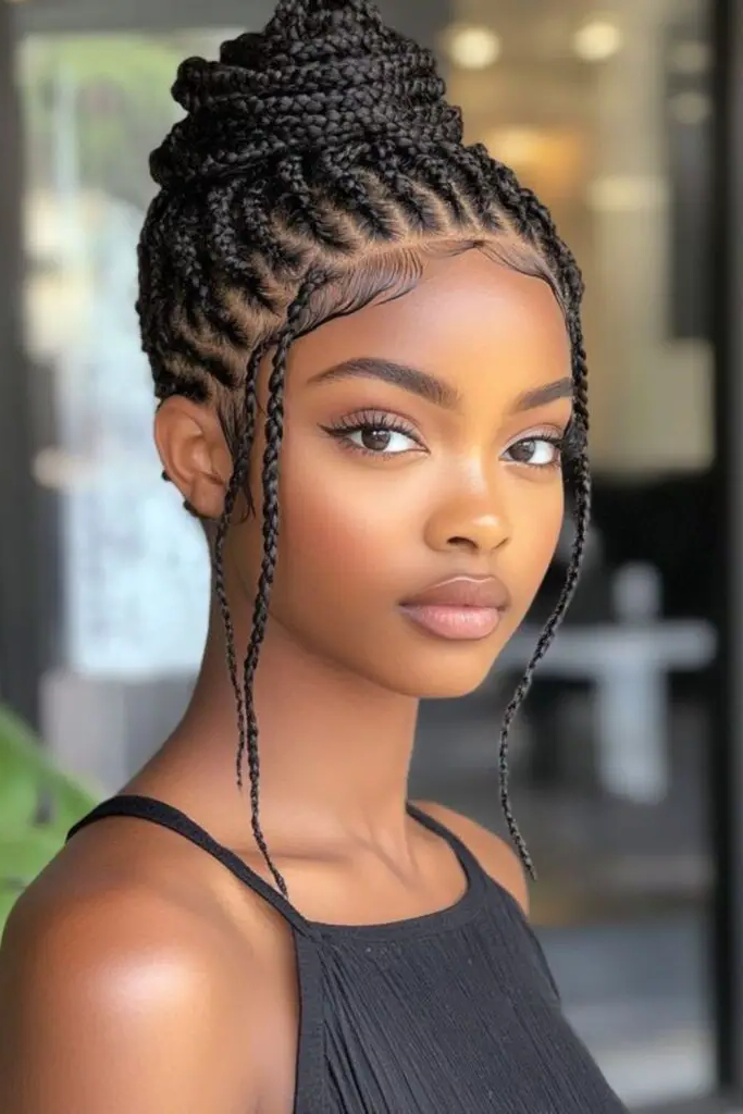 29 Gorgeous Micro Braids Hairstyles 20 18. Crowned Micro Braids Updo