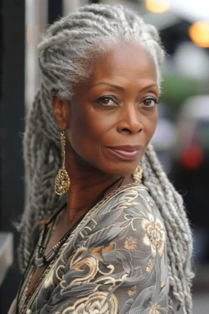 18. Long Curled Gray Locks: Effortlessly Luxe