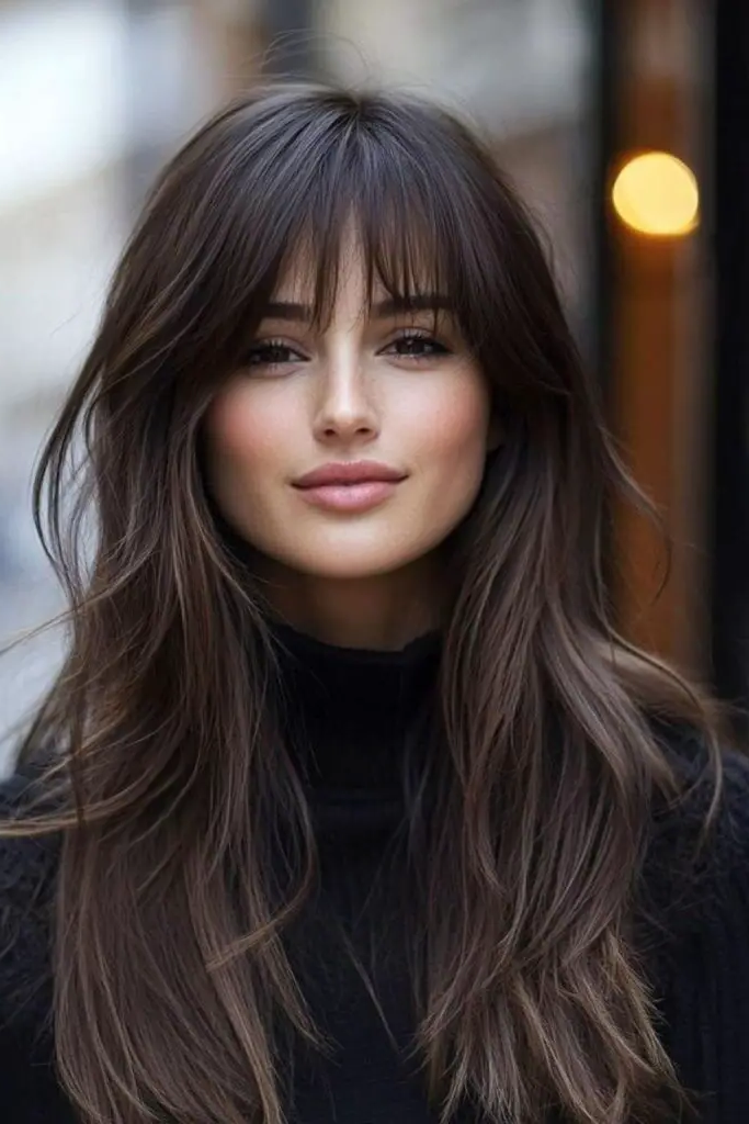 28 Best Haircuts for Thin Fine Hair Long 20 18. Long Layers with Fringed Bangs