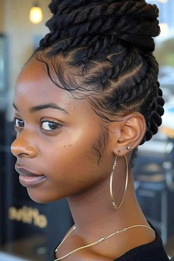 29 Big Twist Braids Hairstyles 20 18. Spiral Twist Updo