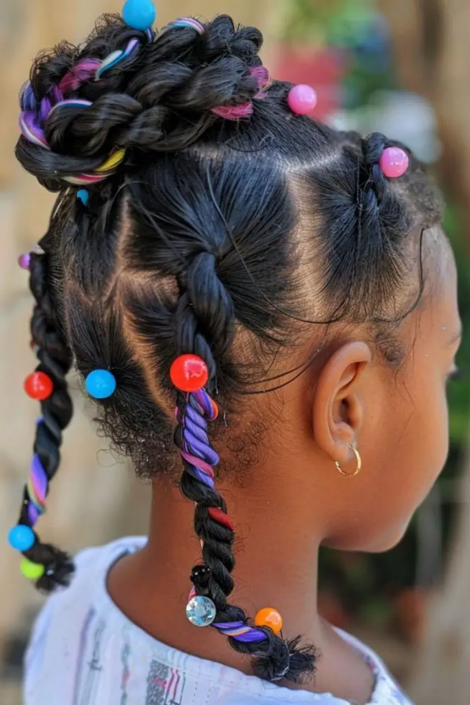 27 Cutest Toddler Beaded Hairstyles for Kids 21 19. Beaded Twisted Crown Bun