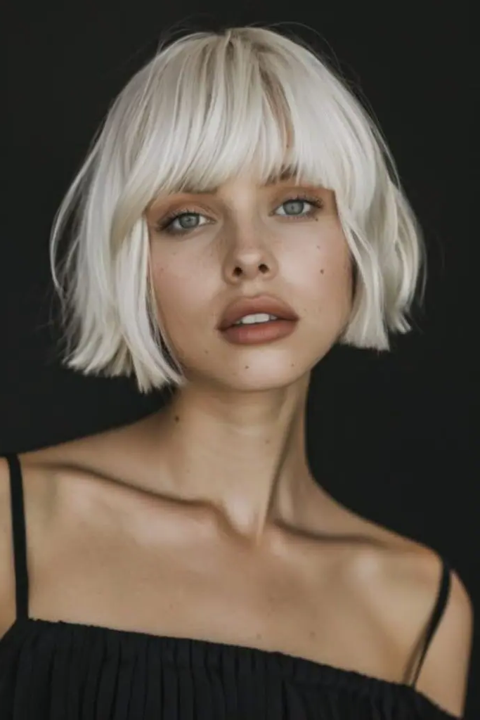 27 Blonde Bob with Fringe Hairstyles 21 19. Starlit Sleek Bob