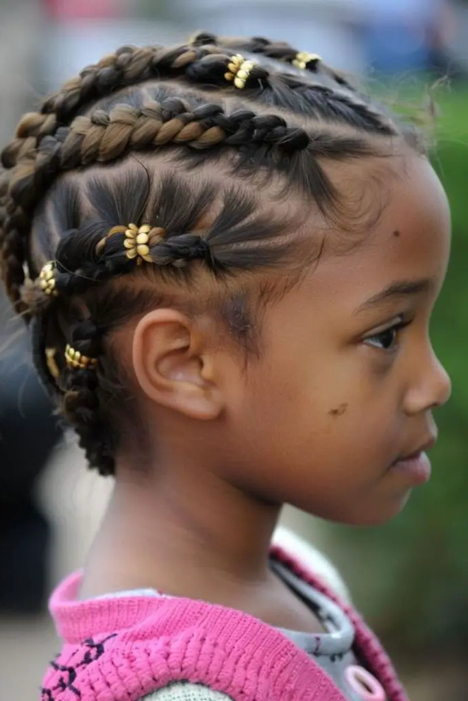 28 Trendy Kids Cornrow Hairstyles 4 2. Curvy Cornrow Crown: Regal & Refined