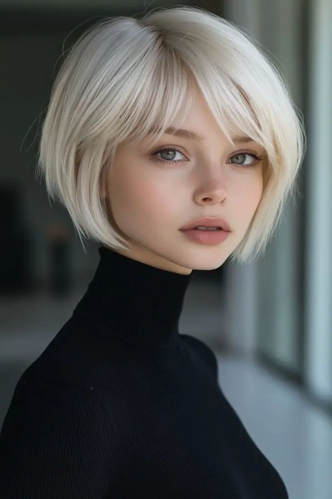 27 Blonde Bob with Fringe Hairstyles 4 2. Frosted Edge Chop