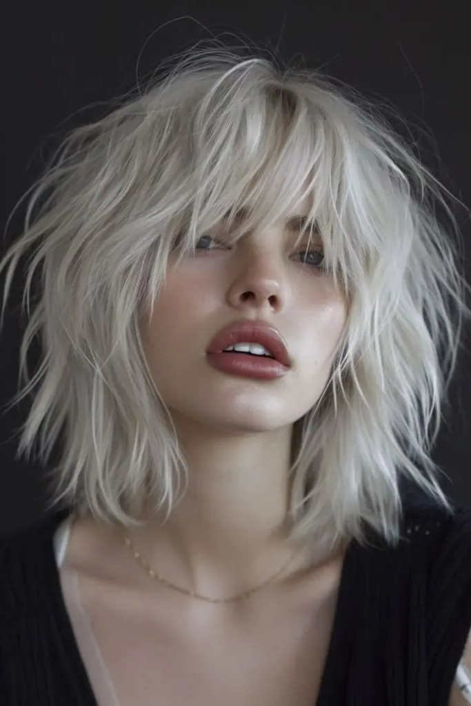 2. Gritty Platinum Choppy Bob