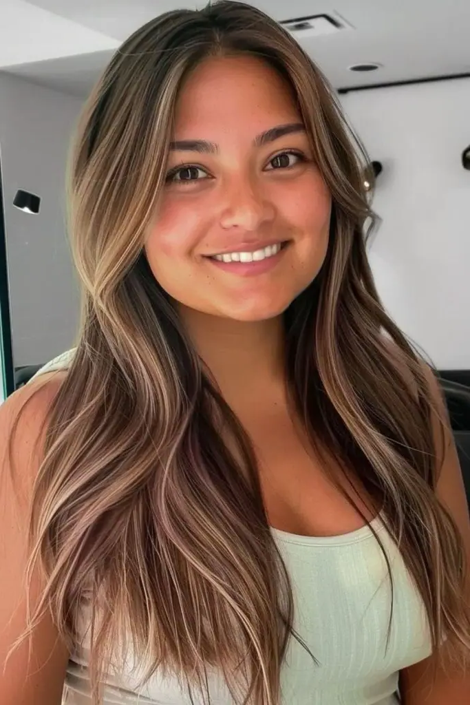 27 Gorgeous Haircuts for Round Chubby Faces 4 2. Long, Flowing Layers