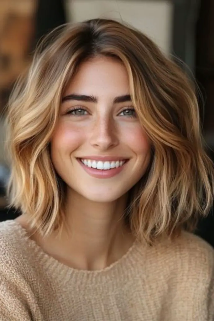 29 Messy Blonde Bob Ideas 22 20. Amber-Hued Wild Waves