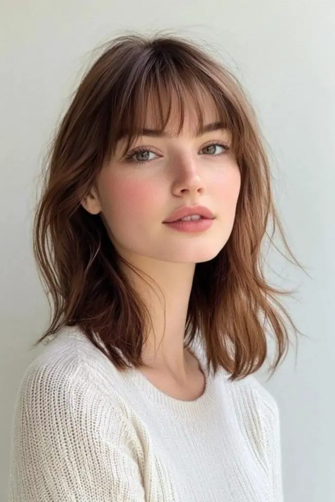 27 Best Lob Haircut with Bangs 21 20. Carefree Fringe Waltz