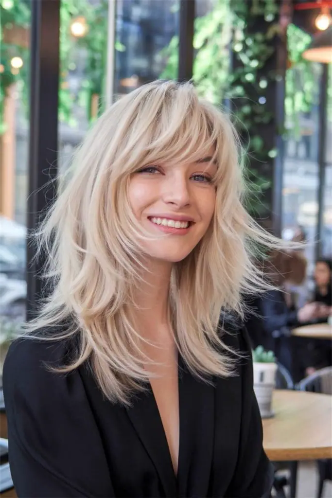 29 Stunning Butterfly Bangs Hairstyles 22 20. Feathered Butterfly Bangs: Soft and Airy