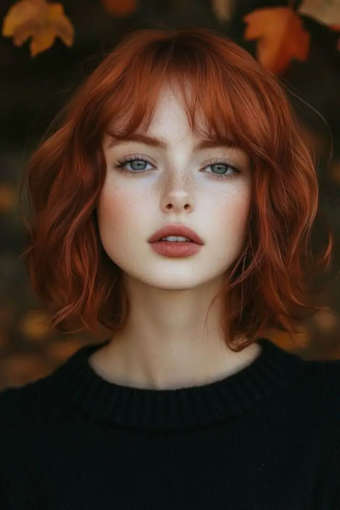 29 Gorgeous Bob Hairstyles with Bangs 22 20. Glossy Auburn Glow Bob