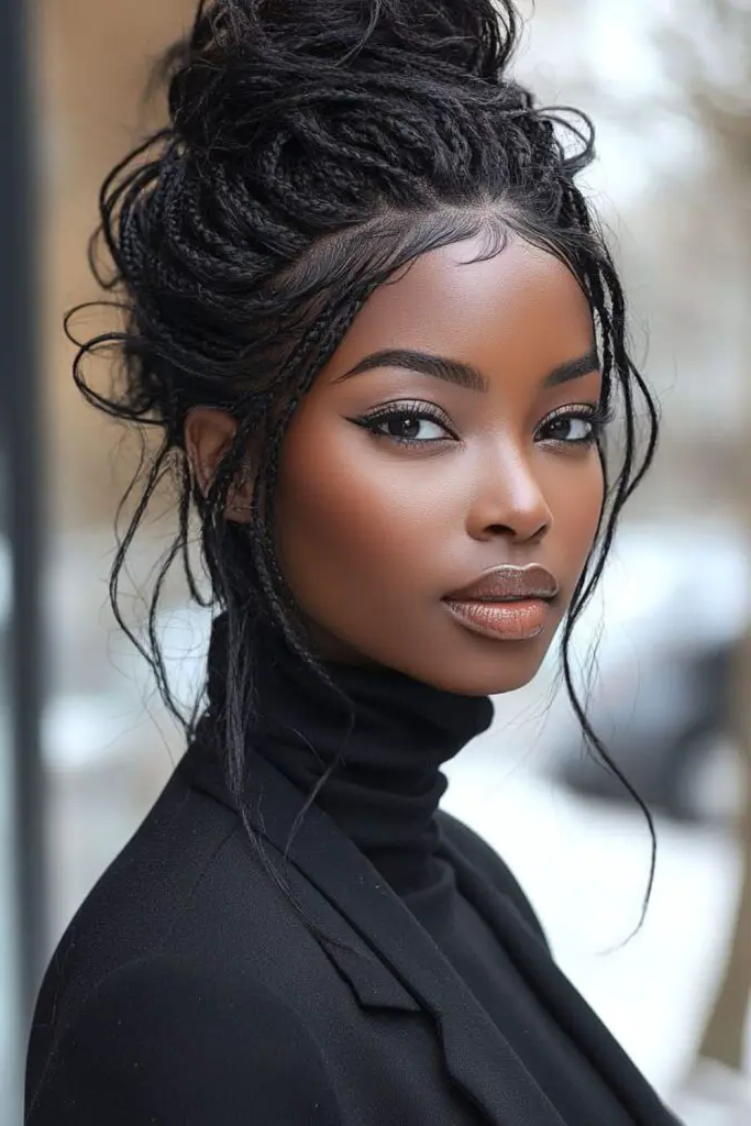 29 Gorgeous Micro Braids Hairstyles 22 20. Messy Bun Micro Braids