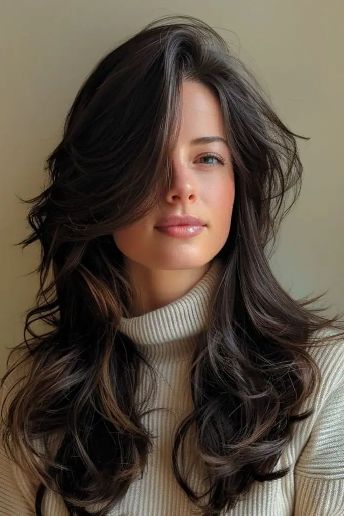 29 Wavy Layered Haircuts 21 20. Obsidian Rippling Tresses