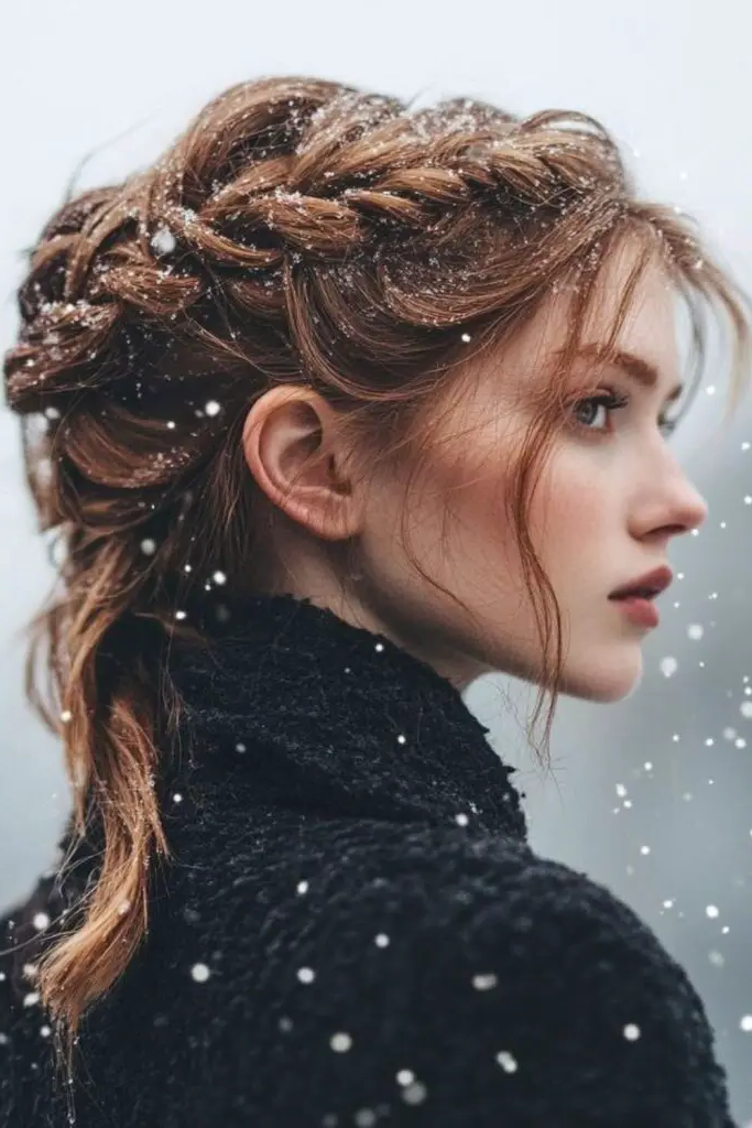 27 Best Winter Hair Braid Ideas 21 20. Snowdrift Braided Updo