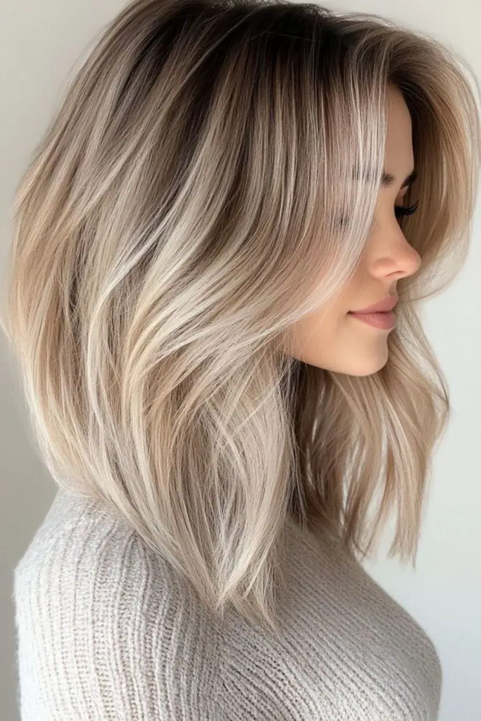 27 Super-Cute Blonde Medium Length Hair Ideas 23 21. Ashy Blonde Chic Lob