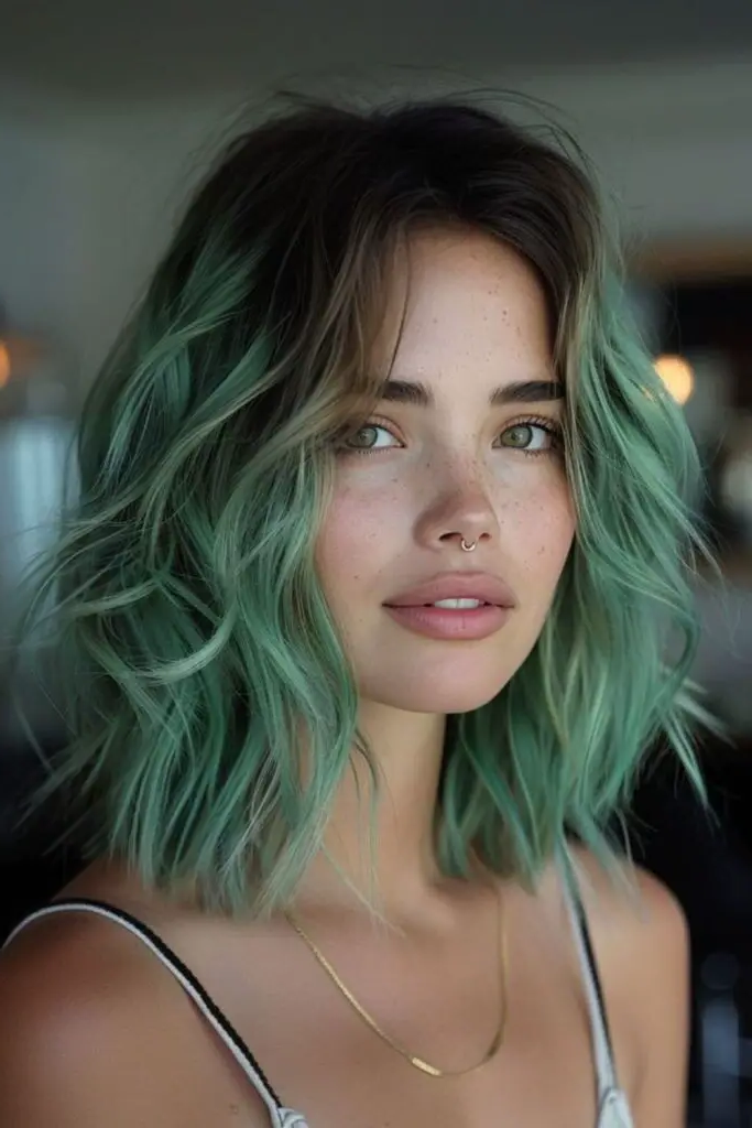 27 Great Medium Length Wavy Hairstyles 22 21. Emerald Velvet Cascades