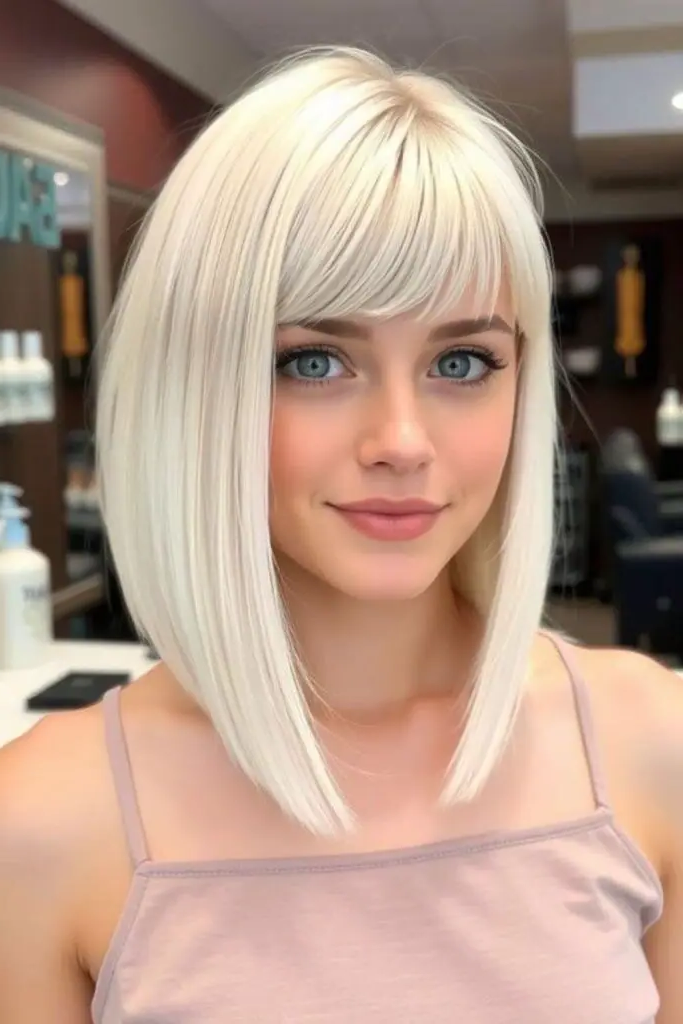 27 Blonde Bob with Fringe Hairstyles 23 21. Glacial Edge Bob