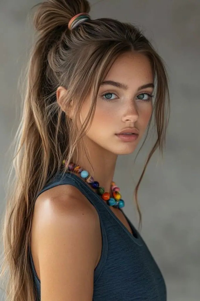 28 Elegant Softball Hairstyles 22 21. Pull-Through Ponytail Illusion