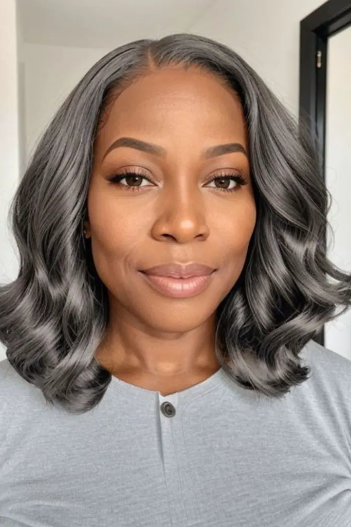 21. Soft Gray Waves with a Middle Part: Effortlessly Chic