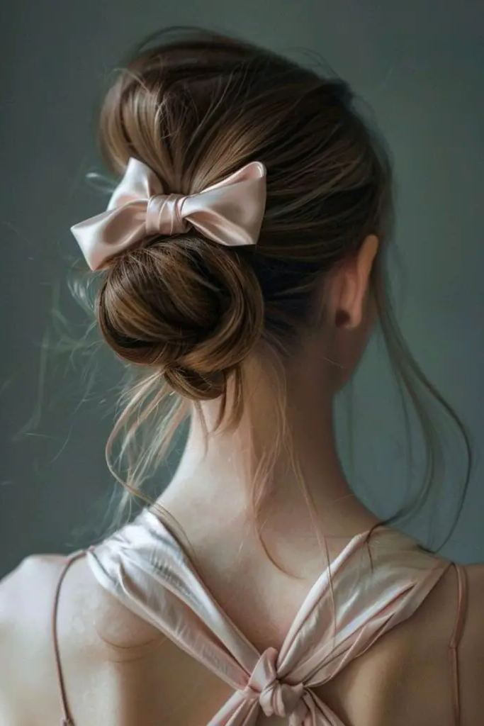 28 Cute Hairstyles with a Bow 24 22. Bow-Tied Sleek Low Bun