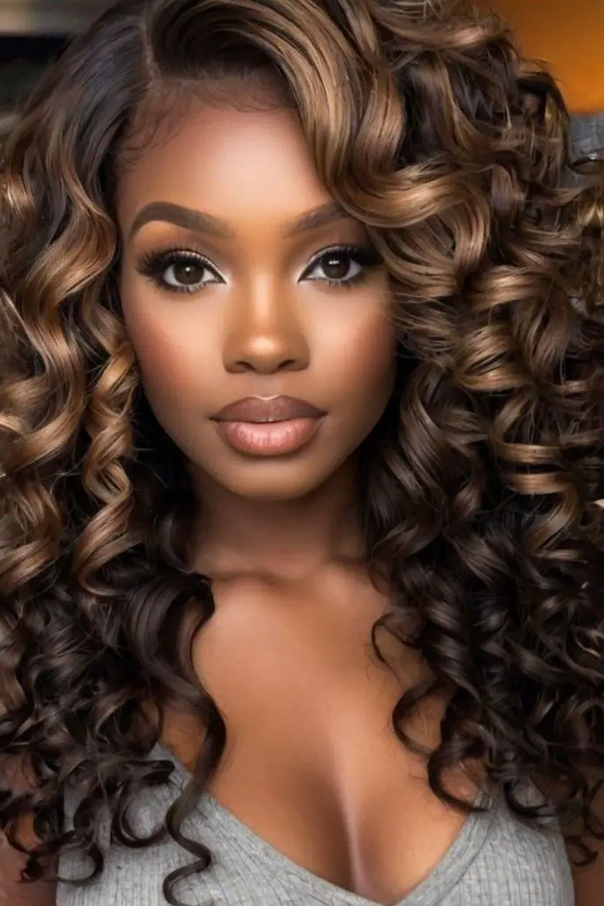 28 Beautiful Deep Wave Hairstyles 24 22. Chocolate Caramel Curls