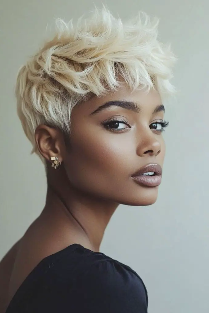 29 Best Black Baddies Hairstyles to Try 23 22. Choppy Blonde Pixie Rebellion