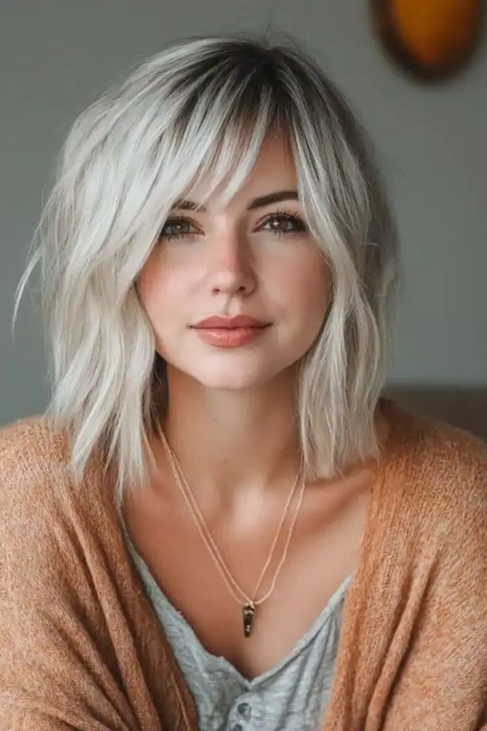 27 Best Lob Haircut with Bangs 23 22. Frosted Blonde Wisps