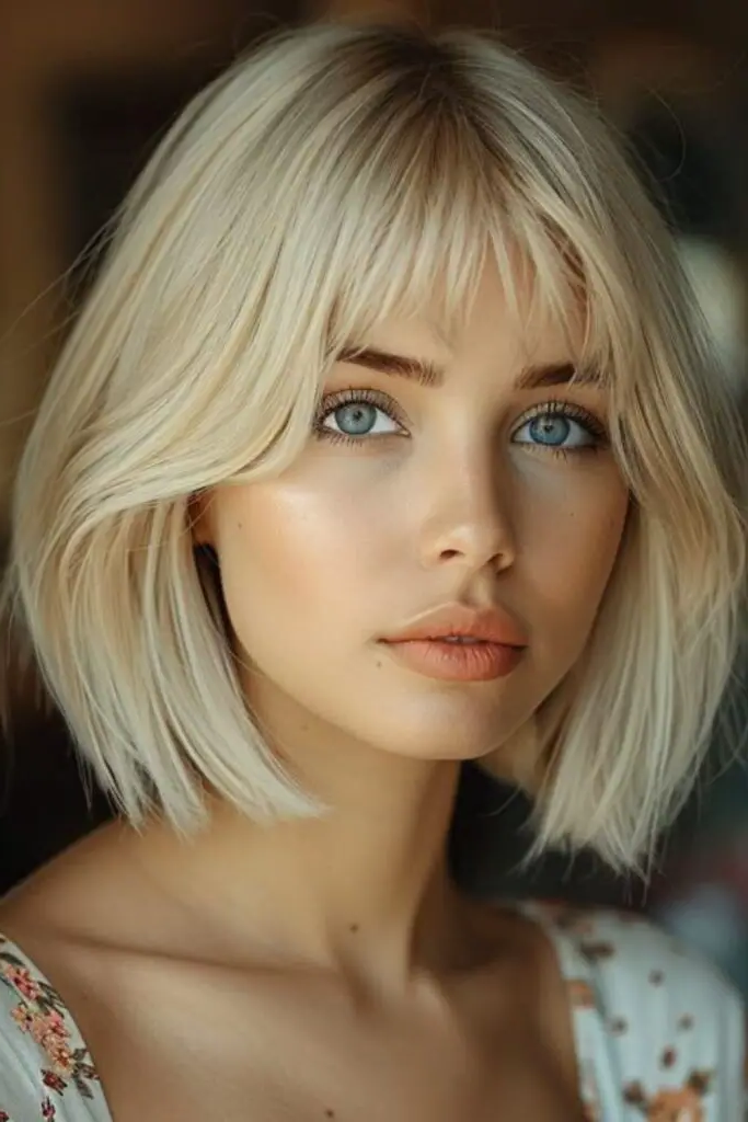 27 Blonde Bob with Fringe Hairstyles 24 22. Molten Gold Curve Bob