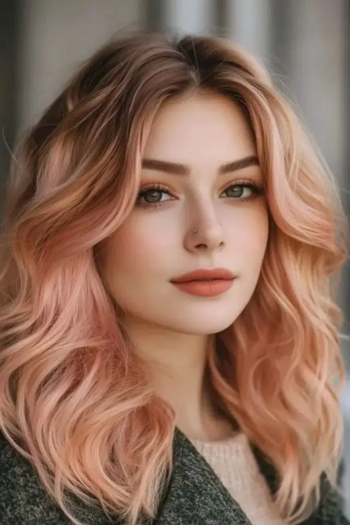 27 Great Medium Length Wavy Hairstyles 23 22. Peach Sorbet Glow