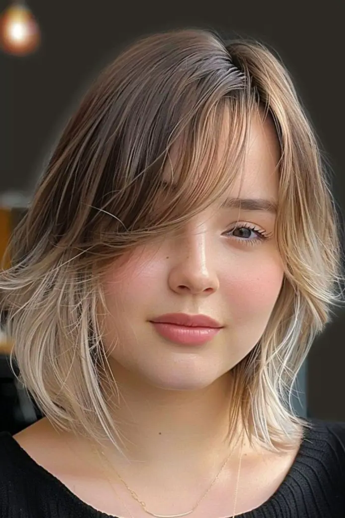 28 Best Hair for Round Face Shape Ideas 24 22. Side-Swept Bangs Charm