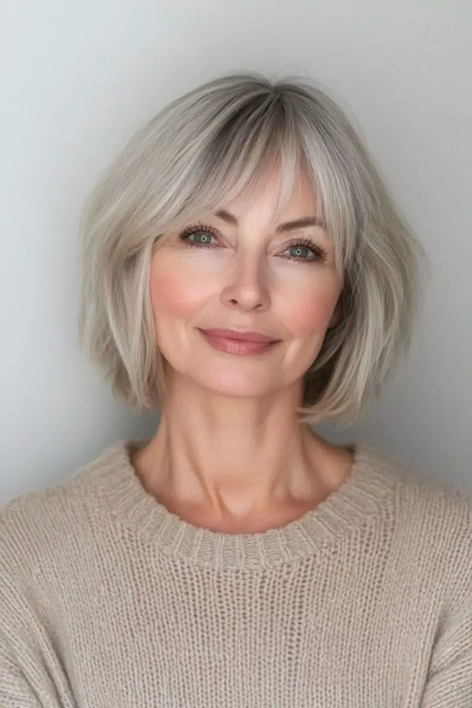 29 Gorgeous Bob Hairstyles with Bangs 24 22. Silver Fox Bob