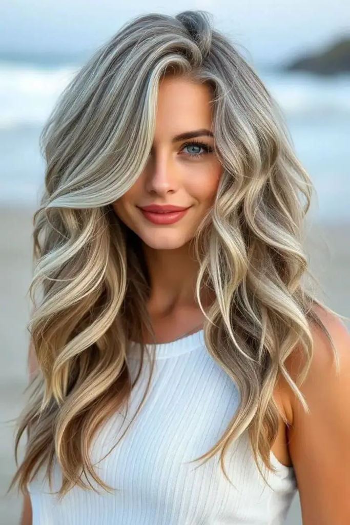 29 Grey Blonde Hair Ashy Highlights 24 22. Silver Haze Cascade