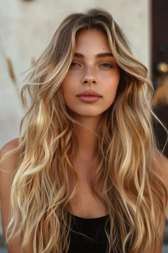 27 Long Layered Haircuts with Face Framing 23 22. Sunlit Breeze Waves