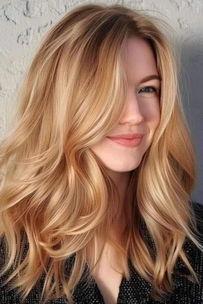 27 Super-Cute Blonde Medium Length Hair Ideas 24 22. Whipped Honey Caramel Swirls