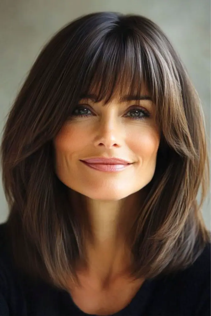 27 Best Lob Haircut with Bangs 24 23. Modern Muse Power Cut