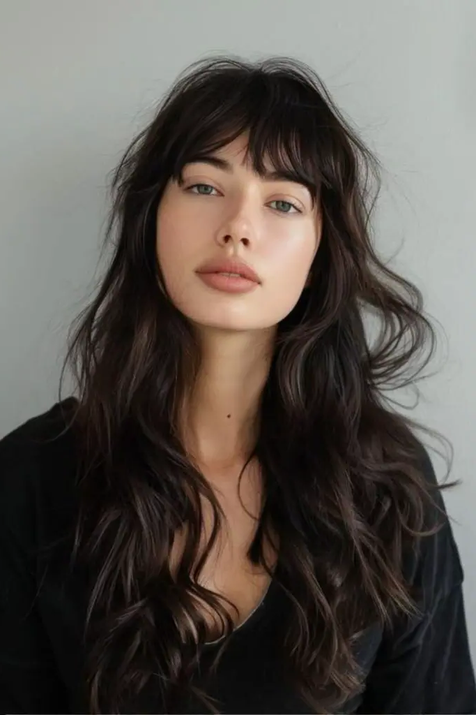 29 Long Layers with Curtain Bangs 24 23. Mystic Twilight Draping