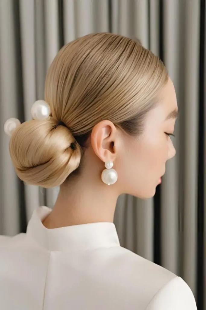 29 Cute Slick Hairstyles 25 23. Pearl-Embedded Slick Bun