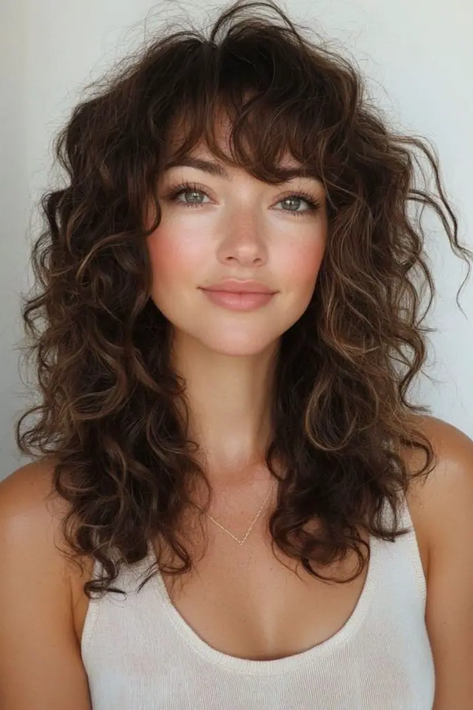 28 Stunning Medium Curly Haircuts 23 23. Tidal Cascade Shag