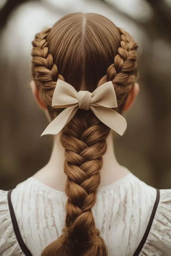 28 Cute Hairstyles with a Bow 26 24. Bow-Embellished Dutch Braid