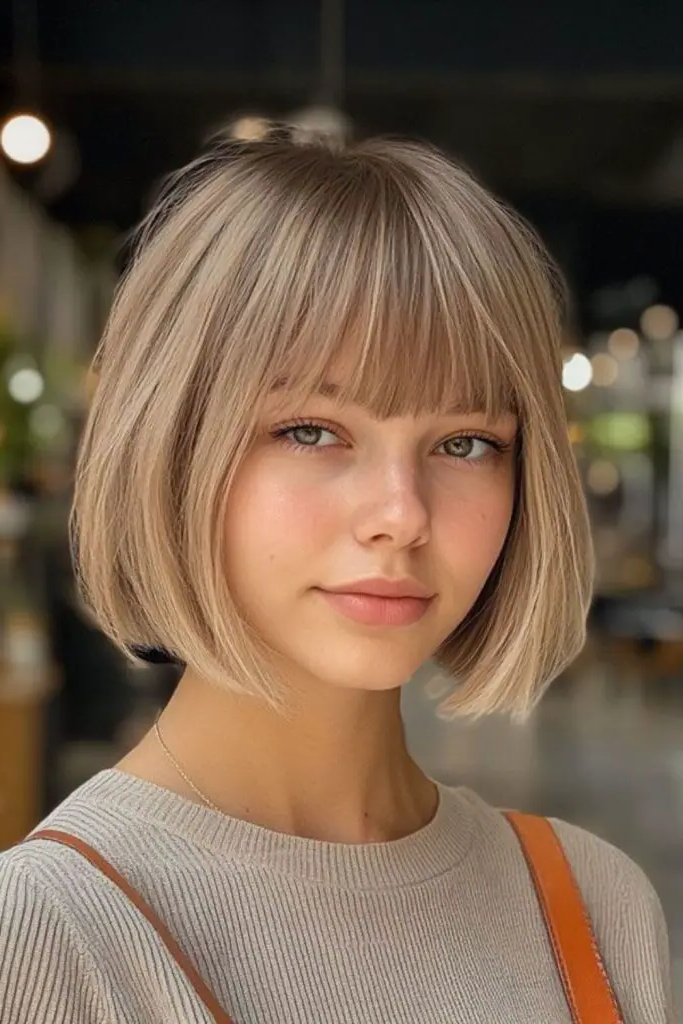 27 Blonde Bob with Fringe Hairstyles 26 24. Desert Glow Blunt Bob