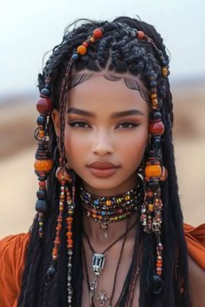 24. Flowing Locs with Embellishments