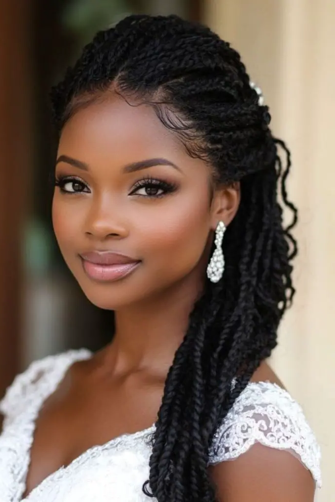 28 Stunning Bridal Locs Hairstyles 26 24. Half-Up Loc Majesty